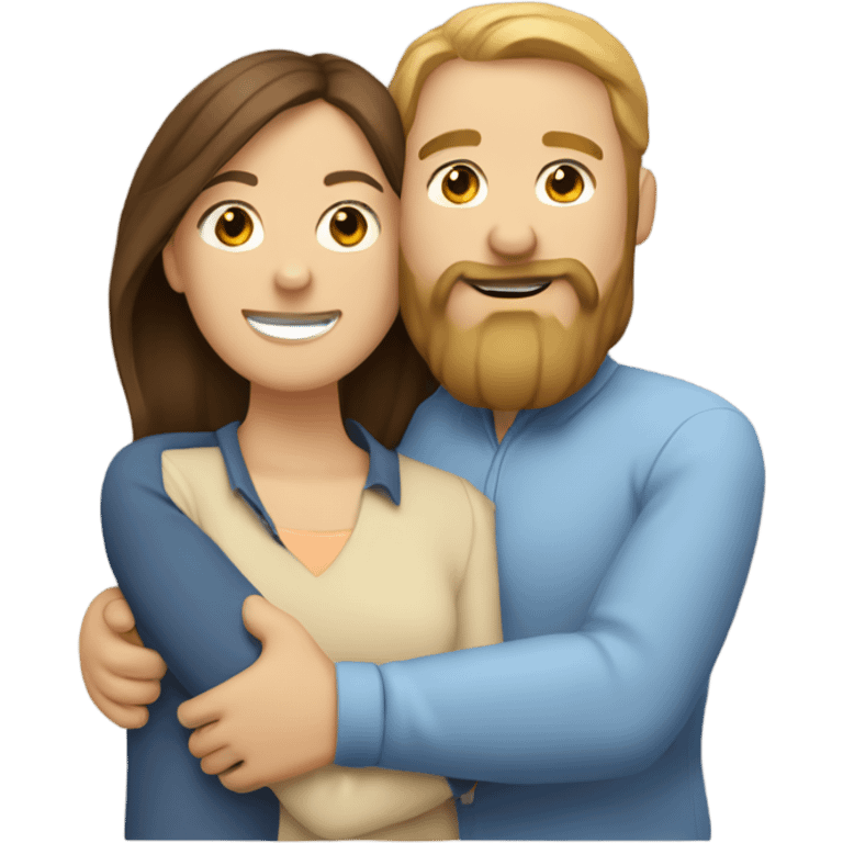 Two brunette white women hugging a brunette white male with a beard emoji