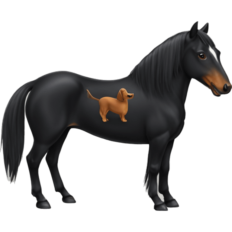 Black horse with a dachshund sitting on it back emoji