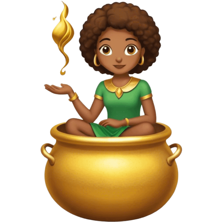 black woman sitting on a pot of gold emoji