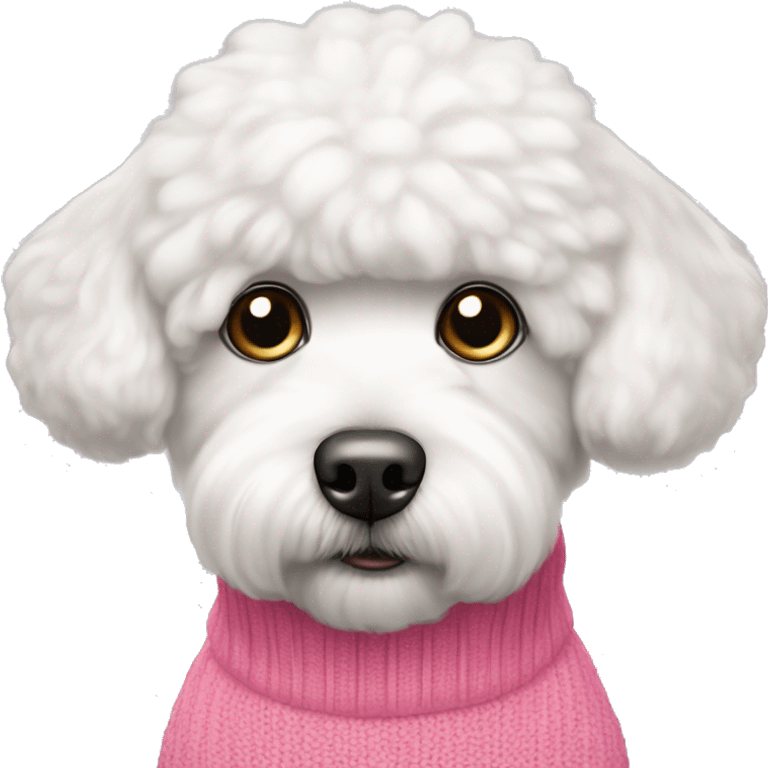 bichon frise dog wearing a pink jumper facing forwards emoji