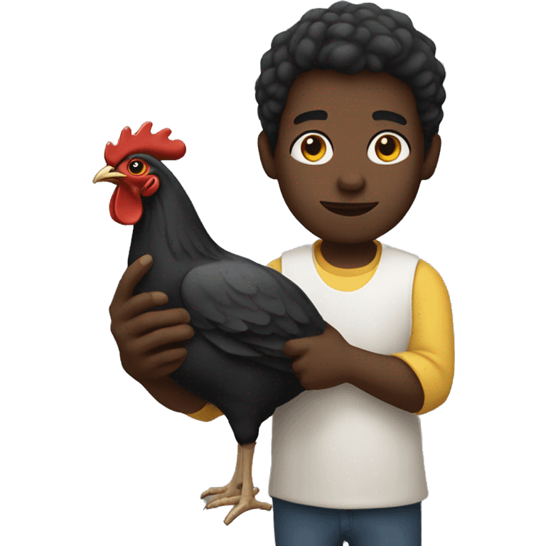 dark skinned male holding chicken emoji