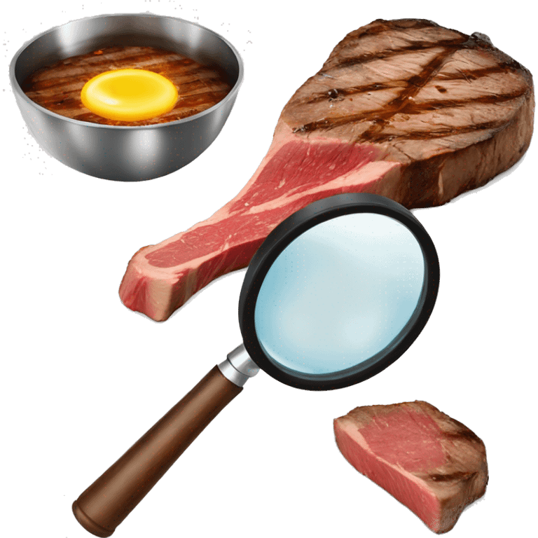 grilled steak with magnifying glass over it emoji