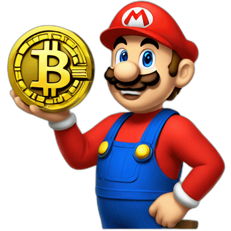 Super Mario holding bitcoin emoji