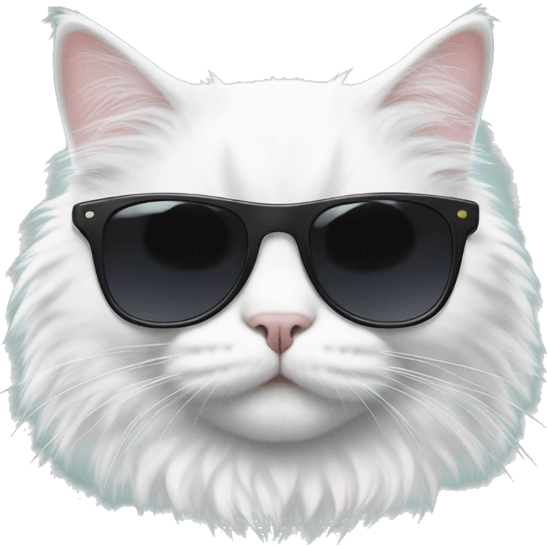 Fluffy white Cat with black sunglasses emoji