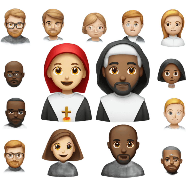 a caucasian priest with a red beard and an african american nun side by side emoji