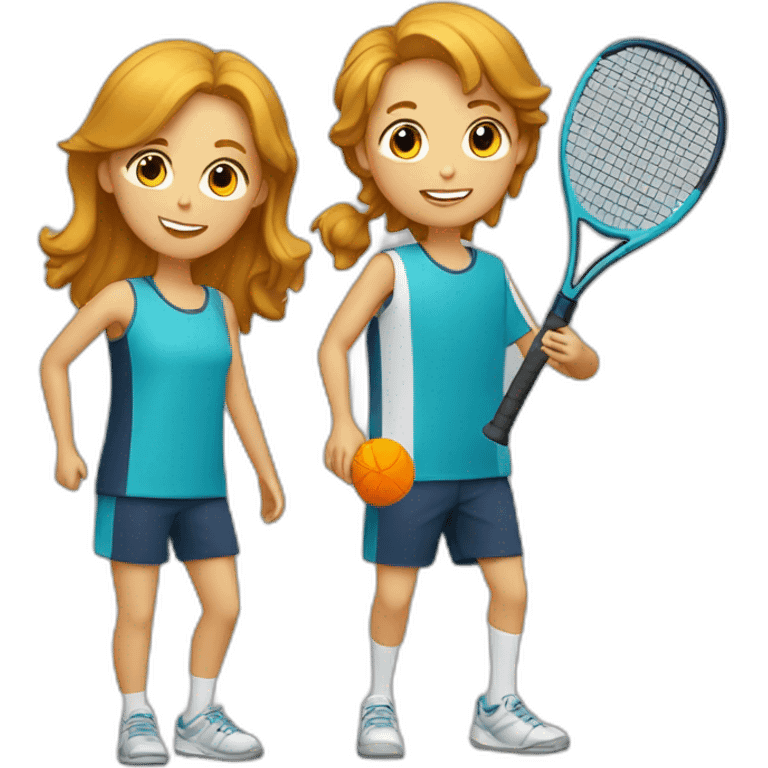 A girl and three boys playing padel emoji