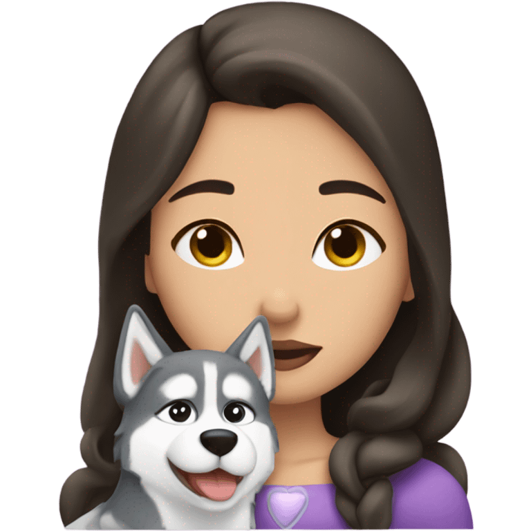 brunette Sleeping beauty girl with Husky   emoji