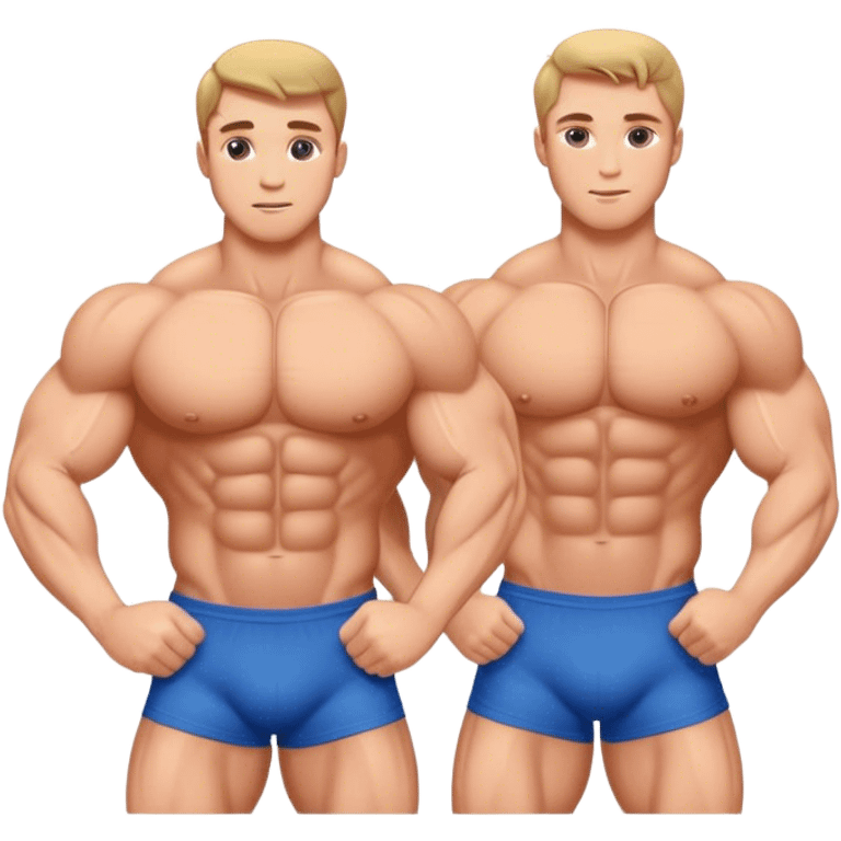 Muscular Caucasian gay bodybuilders working out, muscles, realistic emoji