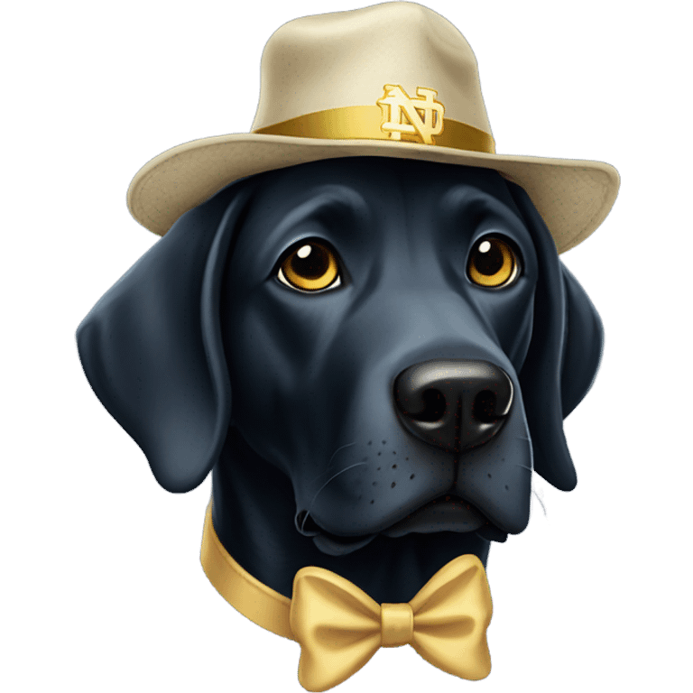 Black Labrador wearing a notre dame hat emoji