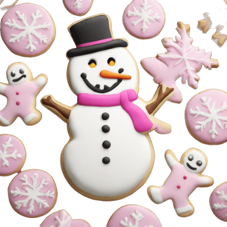 Pink and white snowman Christmas cookies  emoji