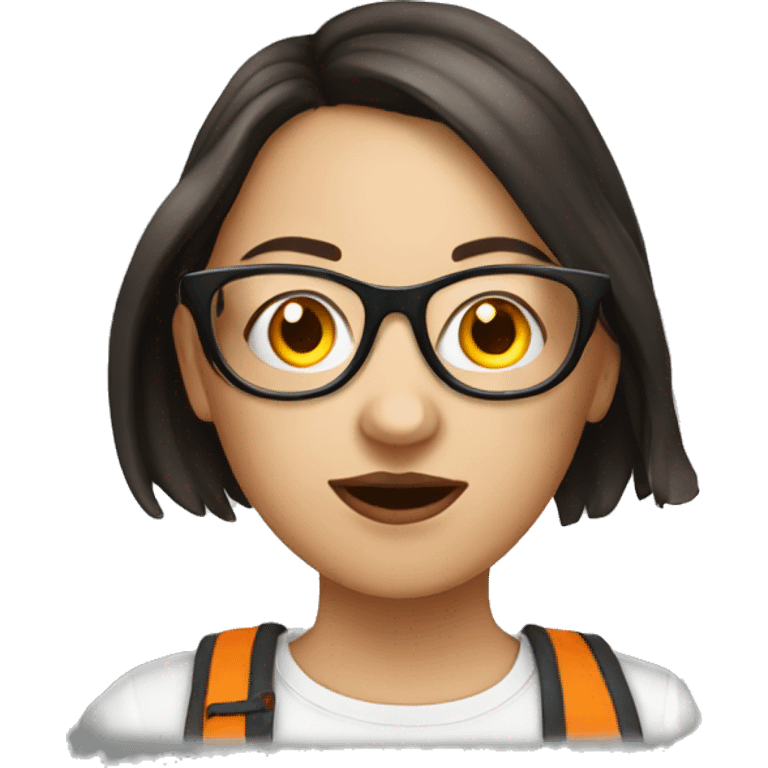 White girlfriend brunette with glasses eating orange  emoji