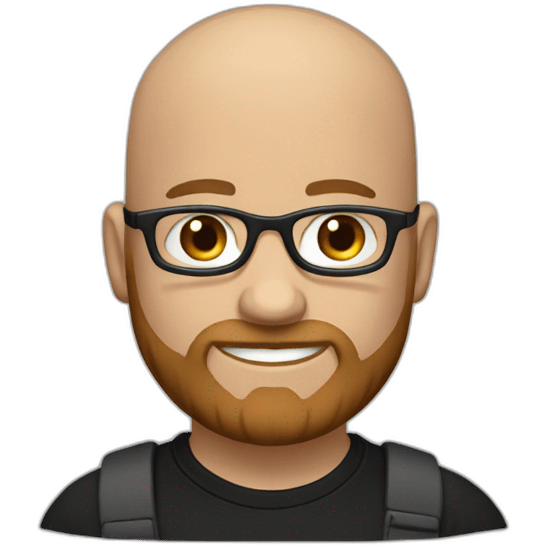 a bald programmer with glasses and blue eyes, and a brown beard in black tshirt emoji