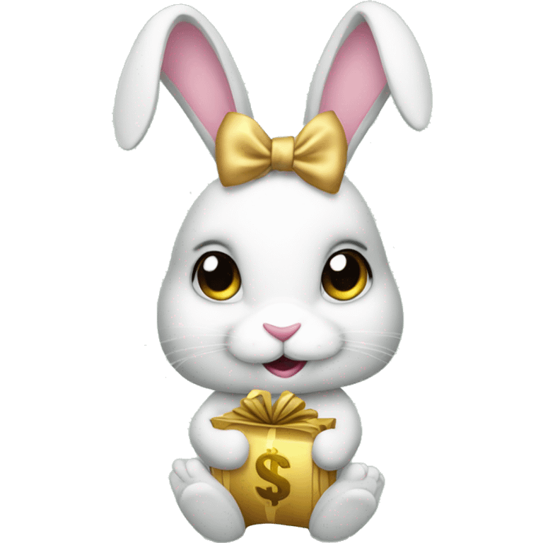 a bunny with lots of money in her hand with a BOW in her hair emoji