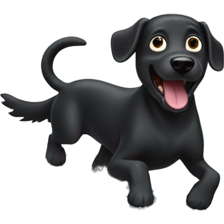 Black dog riding wave saying derp de der  emoji