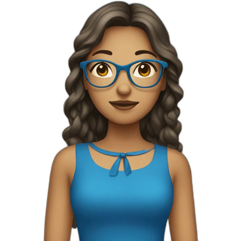 girl wearing a blue dress and glasses emoji