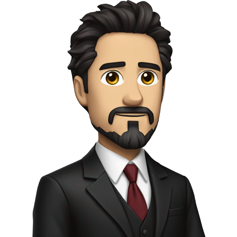 tony stark with a long bushy beard in a black suit an tie wearing the infinity gauntet emoji