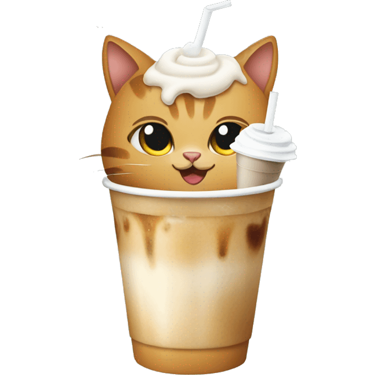 Cat holding iced coffee emoji