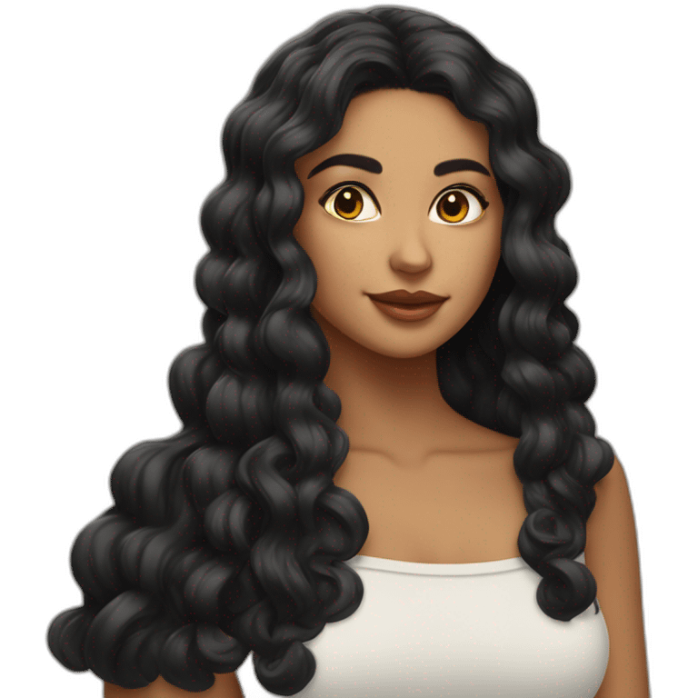 Thayri mujer educadora morena pelo largo liso negro con fleco emoji