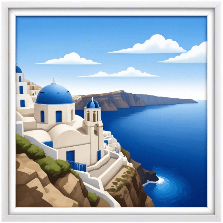 Cinematic Realistic Santorini Caldera Landscape Emoji, depicted with dramatic white‚Äêwashed cliffs overlooking a deep blue sea rendered with crisp textures and radiant lighting. emoji