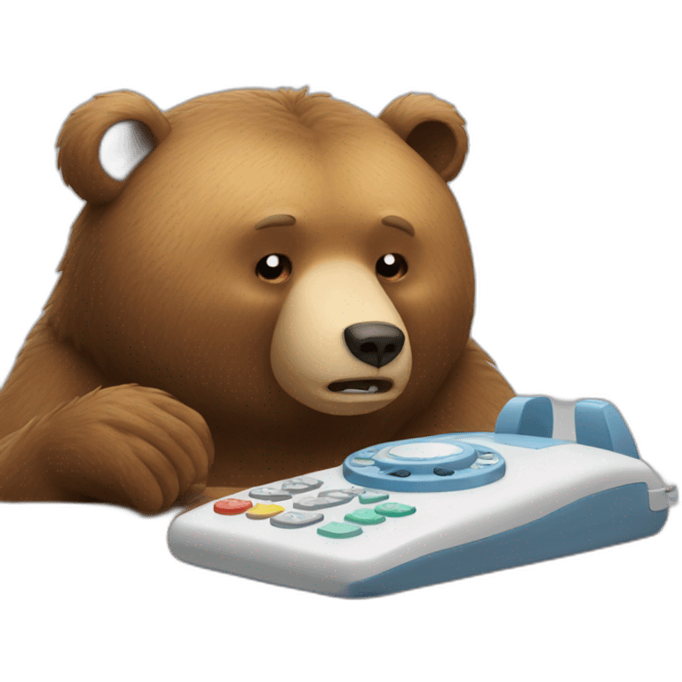 the bear is tired of pressing the phone emoji