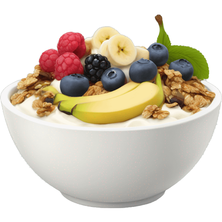 yoghurt bowl with banana, berries and granola emoji