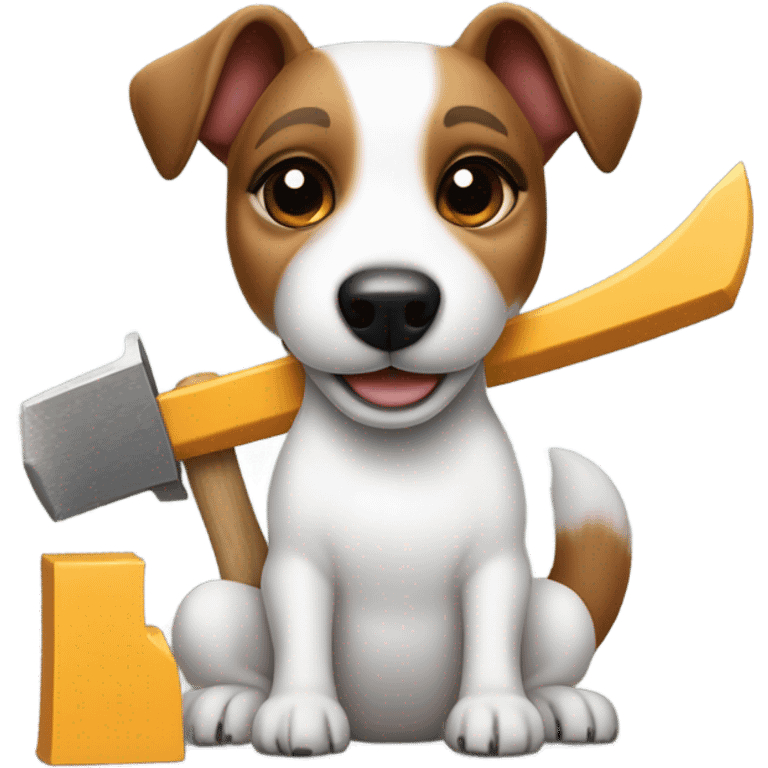 Jack Russel Terrier working with a hammer and saw emoji