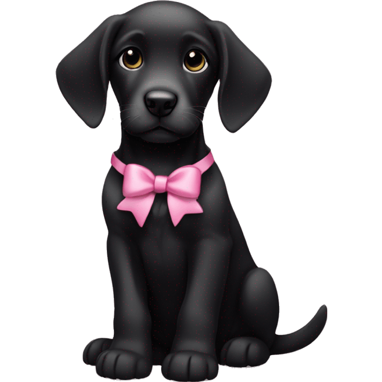 female black retriever puppy with pink bows above her ears emoji