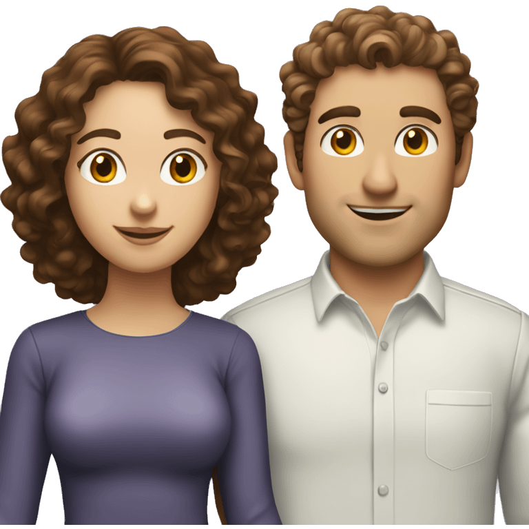 A woman that has brunette wavy hair with a guy that has brunette curly hair and white skin emoji