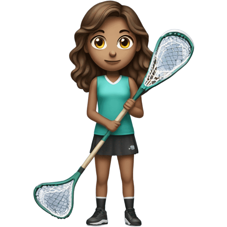 Brown hair girl with big eyes holding a lacrosse stick emoji