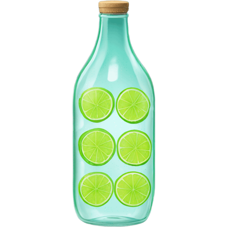 Multiple Vibrant lime slices still floating on glass bottle with water  emoji