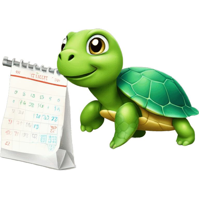 A cute little turtle with calendar asking people to join the party. emoji