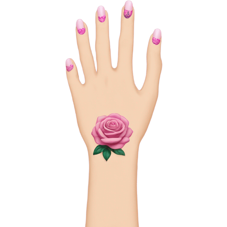 White girl arm with pink nails and tattoos emoji