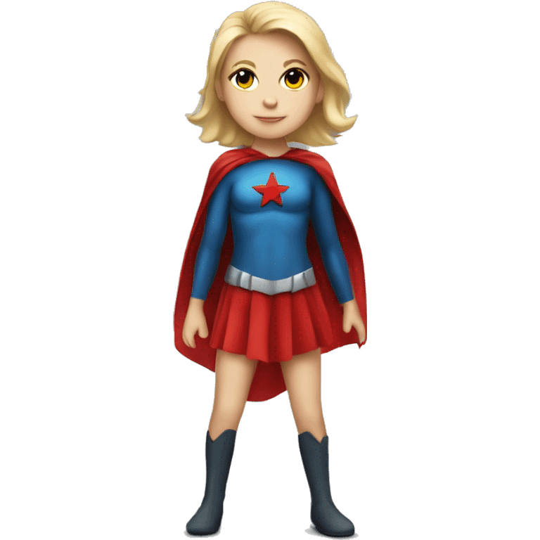 A full body emoji of a white child girl on a superhero costume emoji