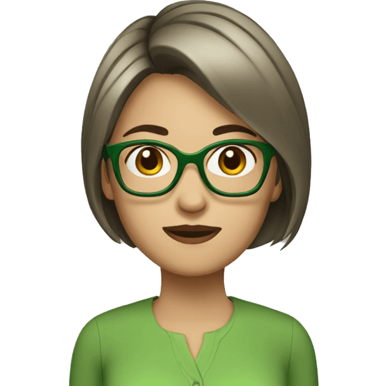 Emoji of a female character with short straight hair, glasses and a green blouse emoji