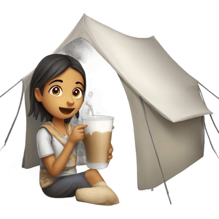 Girl drinking Karak milk in a tent  emoji