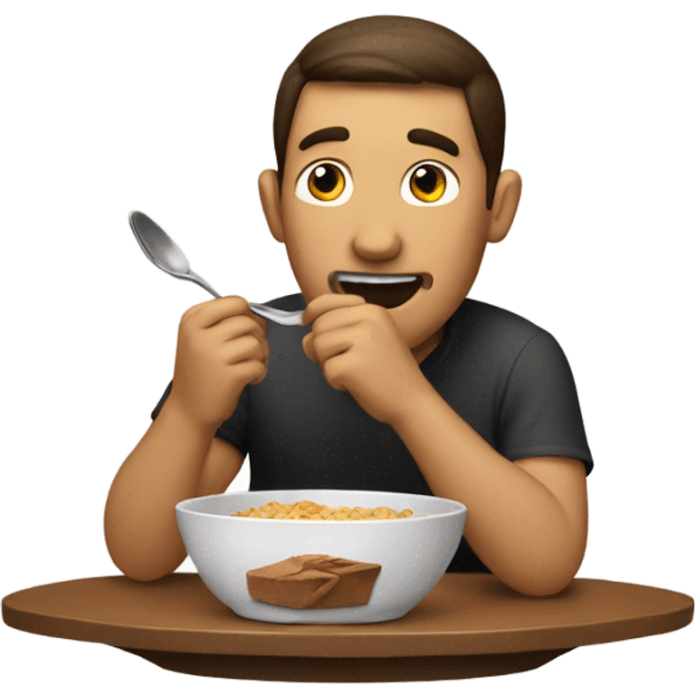 A man eating a bowl of brown emoji