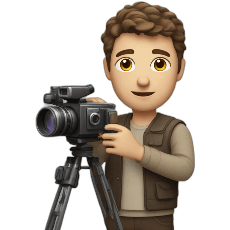 European film director with brown piled short hair holding a cinema camera emoji