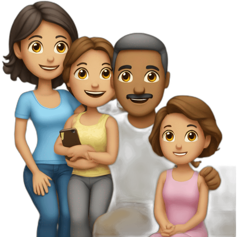 Familia de 6 personas papa, mama, 3 hijas y un hijo emoji