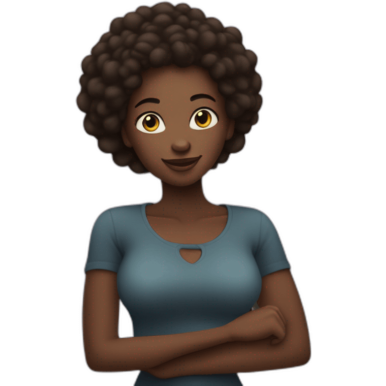 black african women standing with thumb and forefinger in shape of heart in front of her emoji