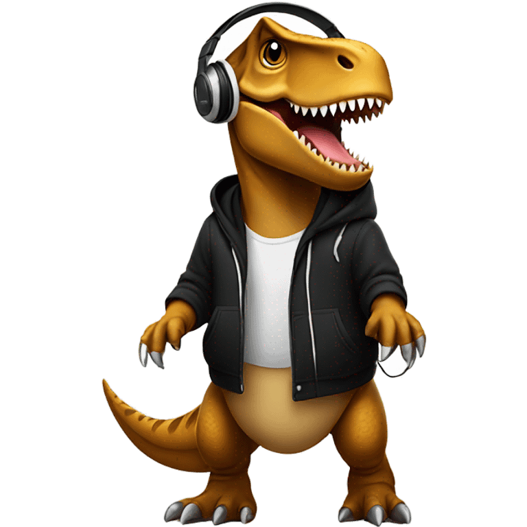 T-rex wearing a black hoodie and headphones emoji