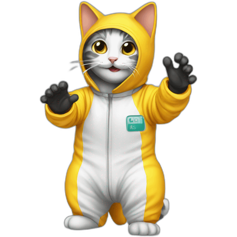 cat in a hazmat suit waving hi emoji