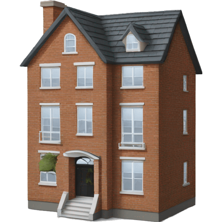 two floor house made of bricks, with dark grey windows and roof emoji