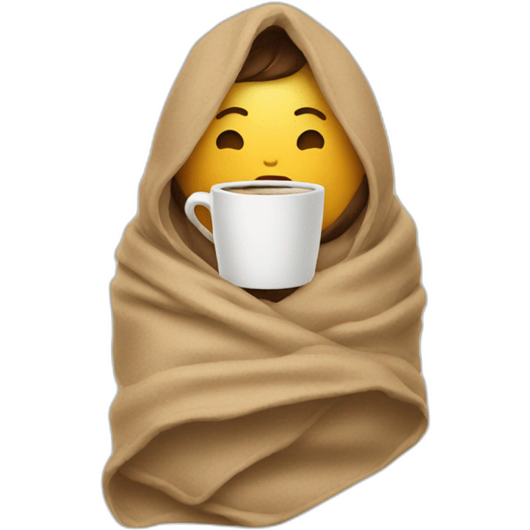 Person wrapped in a blanket with a coffee cup emoji