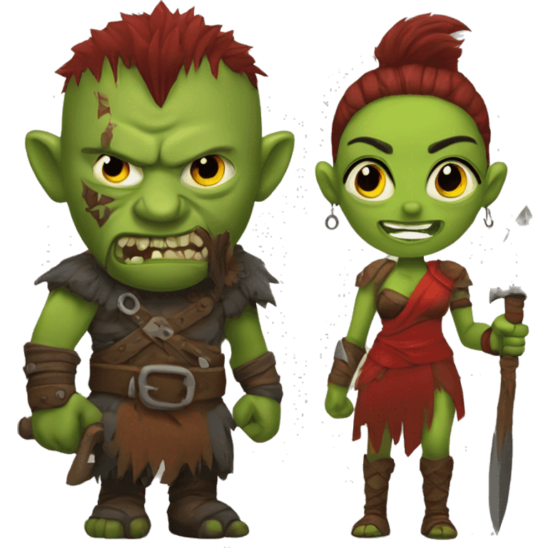 Berserker orc with red beard & red mohican woman emoji