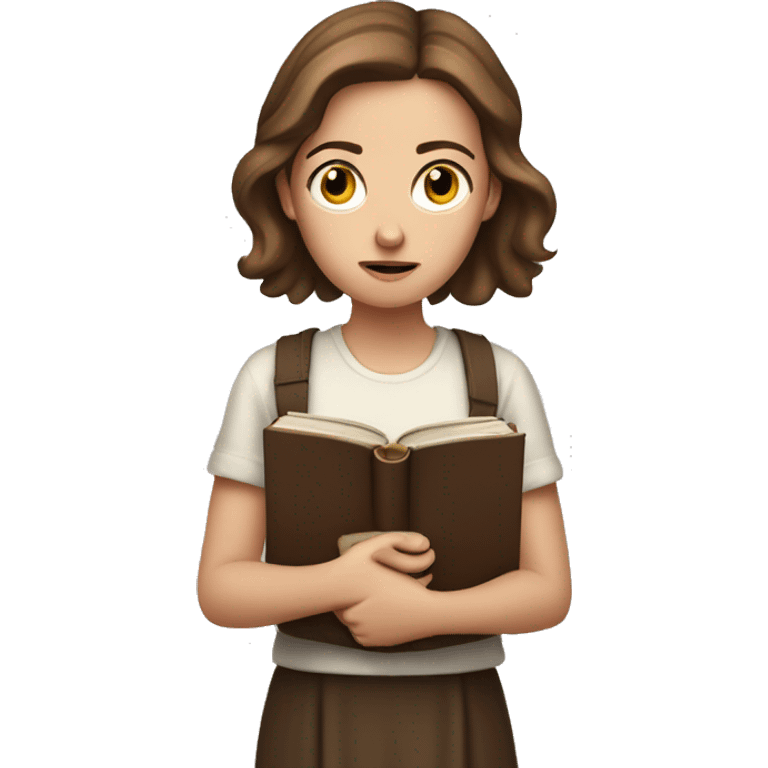 White Girl with brown hair Looking worried, with a bible in hand  emoji