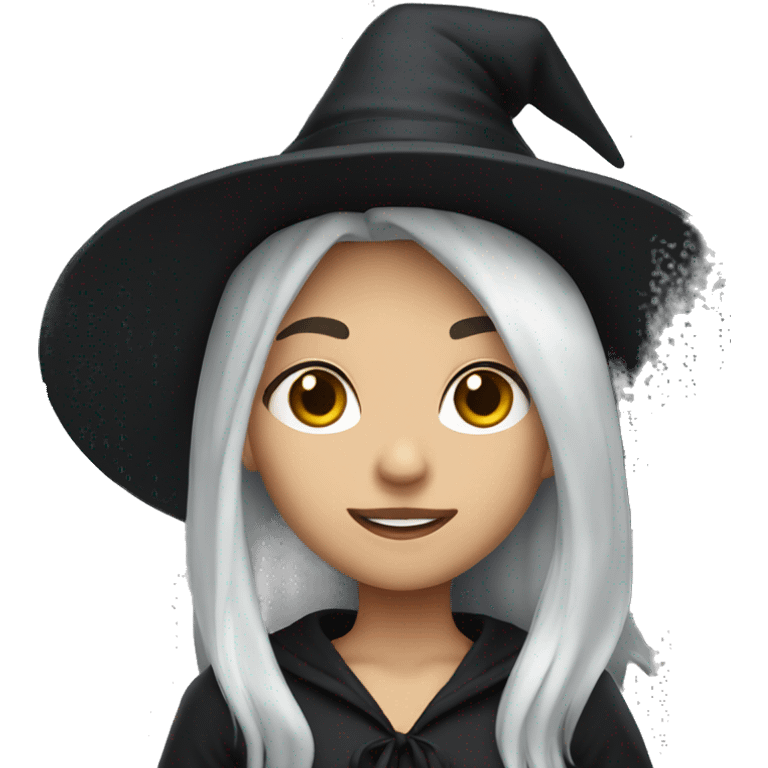 Young witch with white hair and black cap emoji