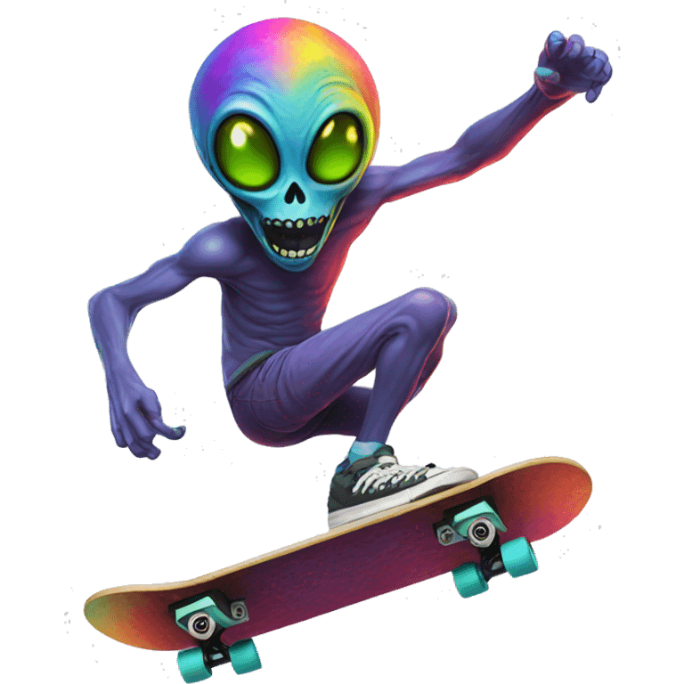 Psychedelic alien skateboarding emoji