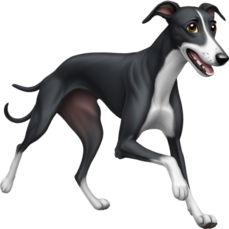 A black greyhound dog running  emoji