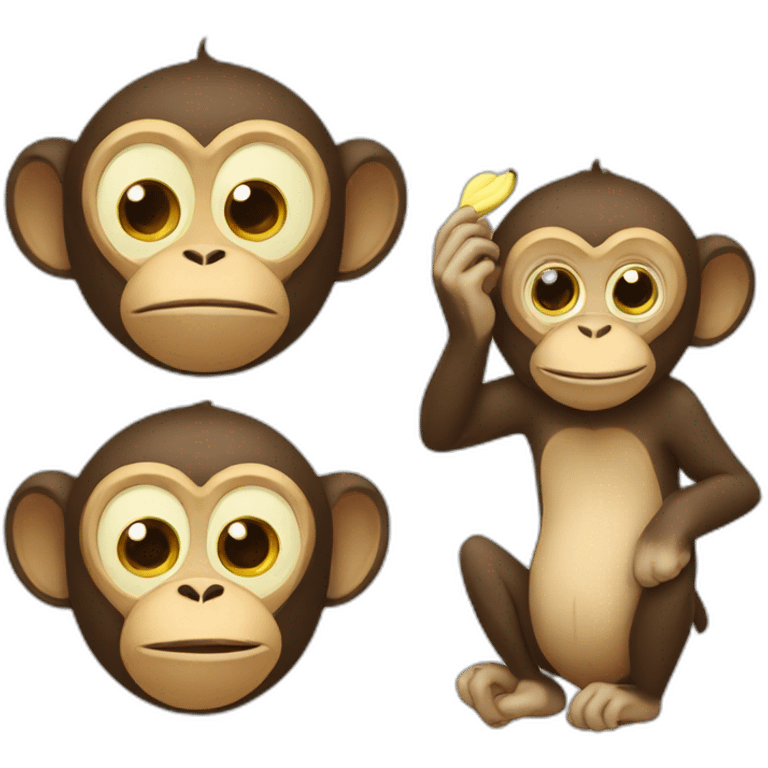 Three different monkeys with banana  emoji