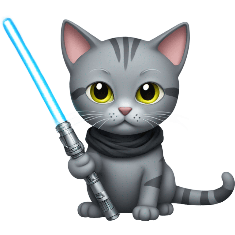 Grey cat with lightsaber emoji